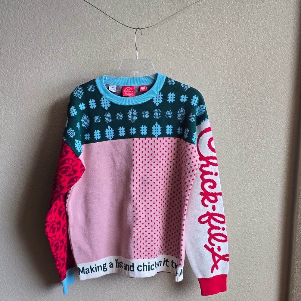 Chick-fil-A Holiday Ugly Christmas Sweater Mens Medium Making A List And Chicken